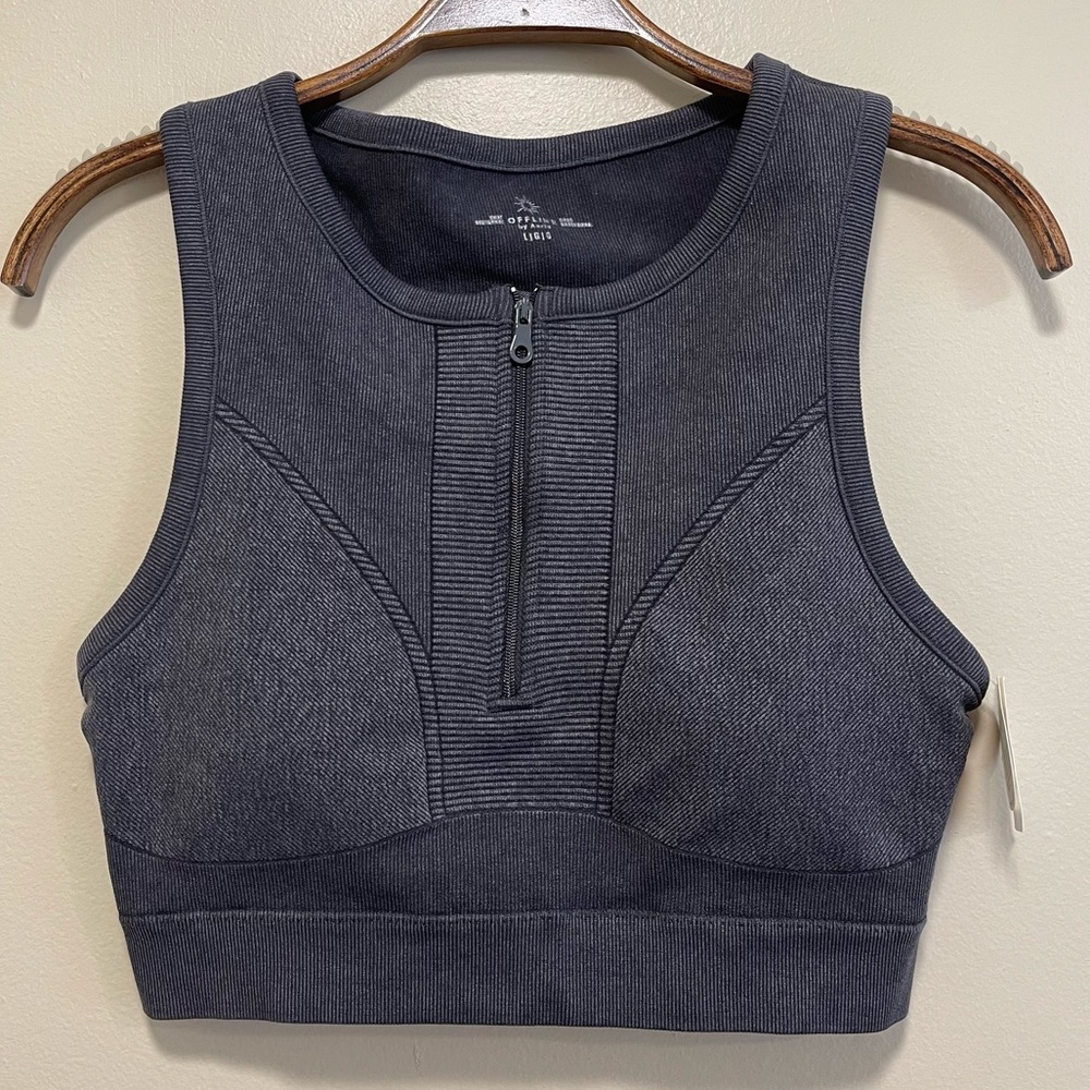 NWT aerie Zipper Front Charcoal Sports Bra
